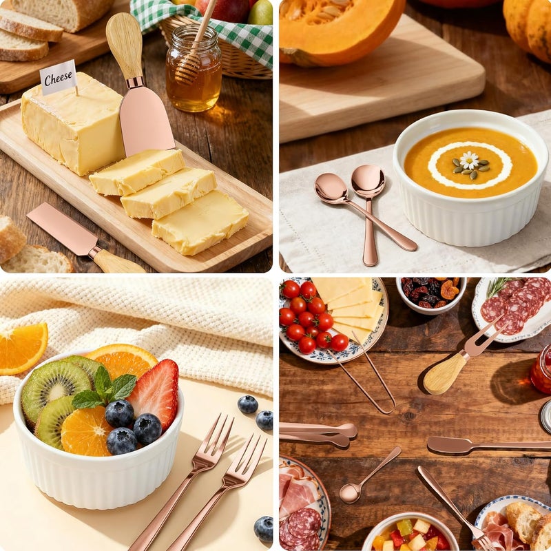 ELIMTEC Charcuterie Boards Accessories Bowls with Lids, Cheese Butter Spreader Knife Set Mini Serving Tongs, Forks, Spoons,Dipping Bowls, Toothpick Flags, Honey Dippers For Party Platter Making (Rose Gold) - Image 3